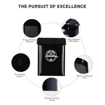 SACREDAY Magnetic Lint Bin for Laundry Room Organization and Storage with Brush, Wall-Mounted Laundry Dryer Lint Bin for Laundry Room Decor, Space-Saving Laundry Trash Can (Black)