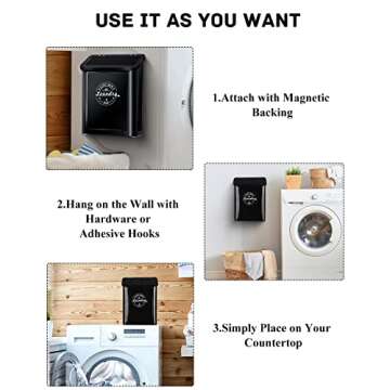 SACREDAY Magnetic Lint Bin for Laundry Room Organization and Storage with Brush, Wall-Mounted Laundry Dryer Lint Bin for Laundry Room Decor, Space-Saving Laundry Trash Can (Black)