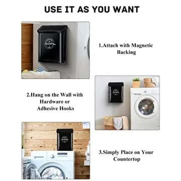 SACREDAY Magnetic Lint Bin for Laundry Room Organization and Storage with Brush, Wall-Mounted Laundry Dryer Lint Bin for Laundry Room Decor, Space-Saving Laundry Trash Can (Black)