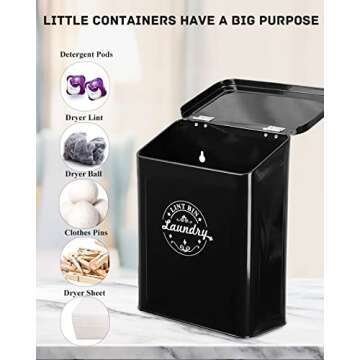 SACREDAY Magnetic Lint Bin for Laundry Room Organization and Storage with Brush, Wall-Mounted Laundry Dryer Lint Bin for Laundry Room Decor, Space-Saving Laundry Trash Can (Black)