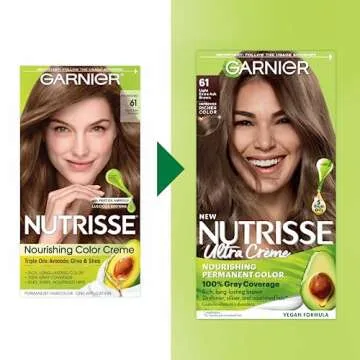 Garnier Hair Color Nutrisse Nourishing Creme, 61 Light Ash Brown (Mochaccino) Permanent Hair Dye, 2 ...