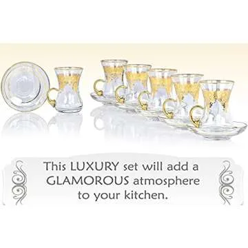 Turkish Tea Glasses Cups Set of 6 and Saucers Glassware, Moroccan Tea Glasses, Gold Drinking Glasses...