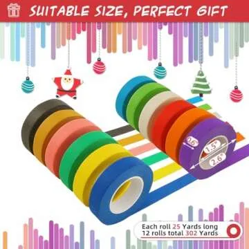 Colored Masking Tape Set - 12 Rainbow Rolls for Crafting