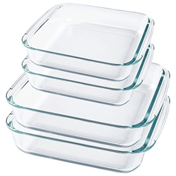 Glass Casserole Dish Set of 4, 8x8 Square Baking Dishes for Oven Cooking, Dishwasher Freezer Safe Bo...
