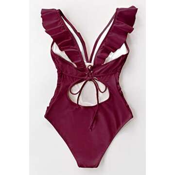 CUPSHE Women's Red Ruffled Lace Up One Piece Swimsuit, M