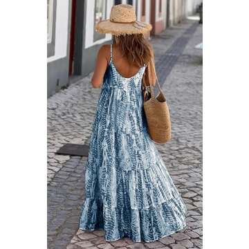 PRETTYGARDEN Women’s Summer Casual Loose Sleeveless Floral Sundress Spaghetti Strap Tiered Maxi Dr...