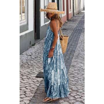 PRETTYGARDEN Women’s Summer Casual Loose Sleeveless Floral Sundress Spaghetti Strap Tiered Maxi Dress Flowy Beach Dresses (Navy, Small)