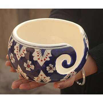 7-Inch Floral Ceramic Yarn Bowl - Perfect for Knitting