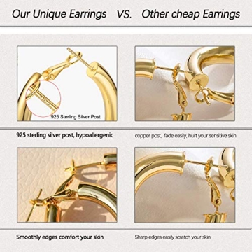 Chunky Gold Hoop Earrings for Women & Girls—14K Gold-Plated