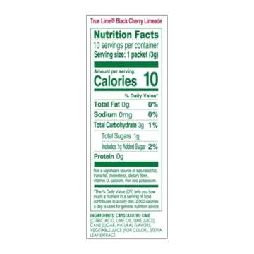 TRUE LIME Black Cherry Limeade Drink Mix (10 Packets) | Made from Real Limes | No Preservatives, No Artificial Sweeteners, Gluten Free | Water Flavor Packets & Water Enhancer with Stevia