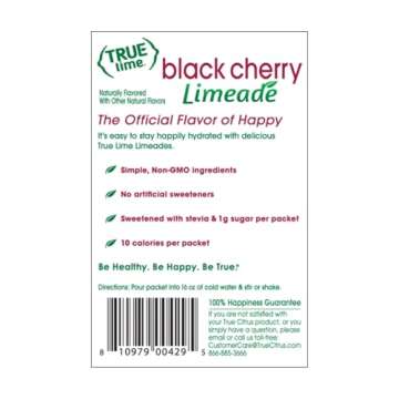 TRUE LIME Black Cherry Limeade Drink Mix (10 Packets) | Made from Real Limes | No Preservatives, No Artificial Sweeteners, Gluten Free | Water Flavor Packets & Water Enhancer with Stevia