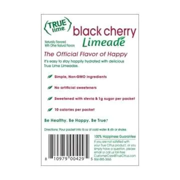 TRUE LIME Black Cherry Limeade Drink Mix (10 Packets) | Made from Real Limes | No Preservatives, No Artificial Sweeteners, Gluten Free | Water Flavor Packets & Water Enhancer with Stevia