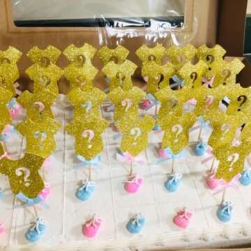 ALISSAR 30-pack Glitter Gender Reveal Cupcake Toppers, Gender Reveal Baby Shower Boy or Girl Party D...