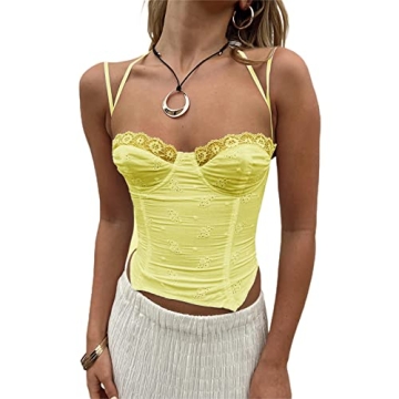 Stylish Women's Sexy Lace Eyelet Bustier Corset Crop Tank Top for Y2K Fashion