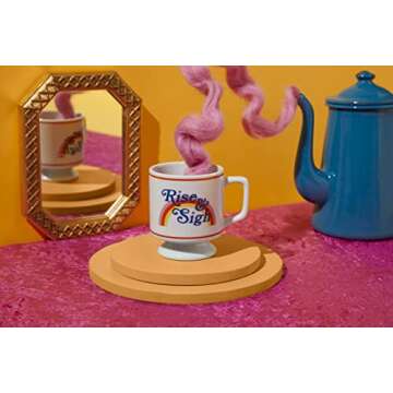 Brass Monkey Rise & Sigh Pedestal Mug from Ceramic Coffee Mug with Plenty of Vintage Charm, Stackable Design, Dishwasher Safe, Coffee Cup with Double-Sided Artwork, Makes a Great Gift!