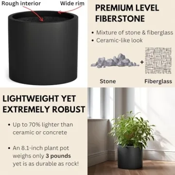 Fox & Fern 8 Inch Planter with Drainage - Lightweight Fiberstone