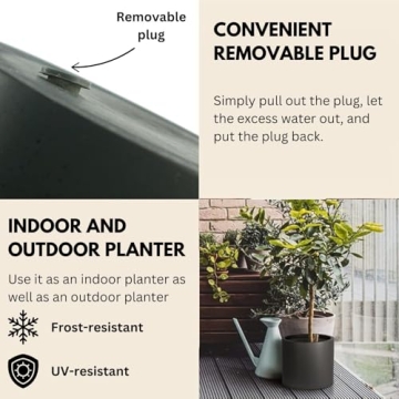 Fox & Fern 8 Inch Planter with Drainage - Lightweight Fiberstone