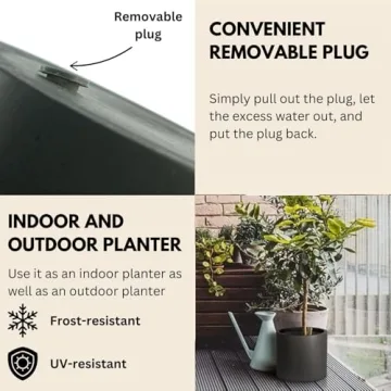 Fox & Fern 8 Inch Planter with Drainage - Lightweight Fiberstone