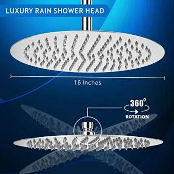 Voolan All Metal Rain Shower Head - High Flow Round Rainfall Showerhead - Waterfall Full Body Coverage - Universal Ceiling or Wall Mount (16 Inch, Chrome)