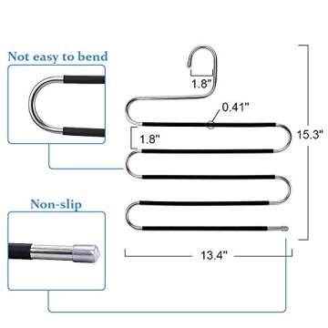 Benavvy 8pcs Pants Hangers S-Type Jeans Trousers Hangers Stainless Steel Clothes Hangers Closet Space Saving for Pants Jeans Scarf Organizer (Black with 10 Clips)