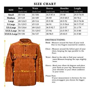 LeaSeek Leather Welding Jacket - Heavy Duty Welding Apron with Sleeve,Heat Flame Resistant Cowhide W...