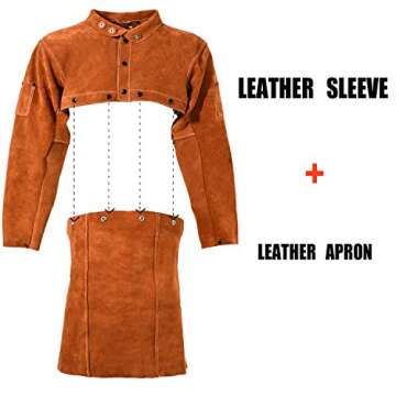 LeaSeek Leather Welding Jacket - Heavy Duty Welding Apron with Sleeve,Heat Flame Resistant Cowhide Weld Coat for Men Women.