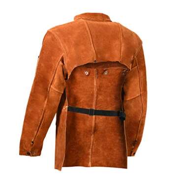LeaSeek Leather Welding Jacket - Heavy Duty Welding Apron with Sleeve,Heat Flame Resistant Cowhide Weld Coat for Men Women.