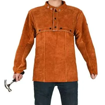 LeaSeek Leather Welding Jacket - Heavy Duty Welding Apron with Sleeve,Heat Flame Resistant Cowhide Weld Coat for Men Women.