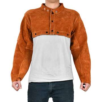 LeaSeek Leather Welding Jacket - Heavy Duty Welding Apron with Sleeve,Heat Flame Resistant Cowhide Weld Coat for Men Women.