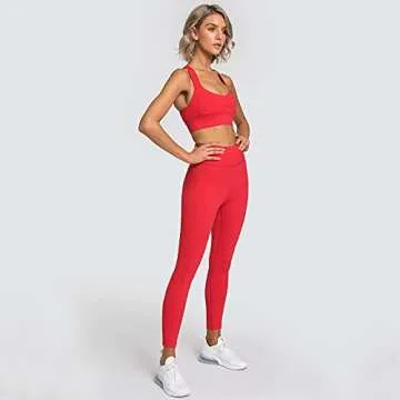 Hotexy Women's Workout 2 Pieces Set High Waisted Yoga Leggings with Stretch Sports Bra, A Lucky Red, M
