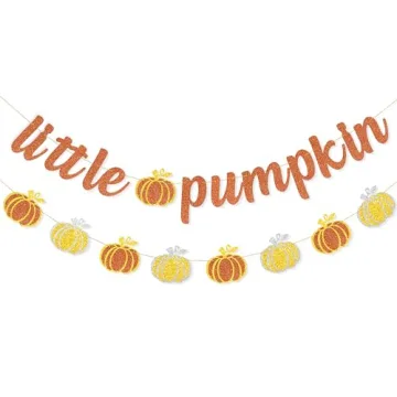 Uniwish Little Pumpkin Banner for Pumpkin Themed Baby Shower Decorations Garland Pumpkin Orange Glit...