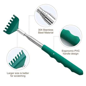 YIMICOO 3 Pack Extendable Back Scratcher, Stainless Steel Portable Telescoping Back Scratchers for Adults Men Women, with Rubber Handles