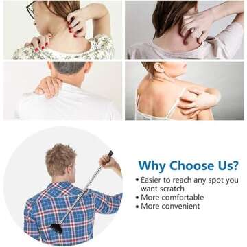 YIMICOO 3 Pack Extendable Back Scratcher, Stainless Steel Portable Telescoping Back Scratchers for Adults Men Women, with Rubber Handles