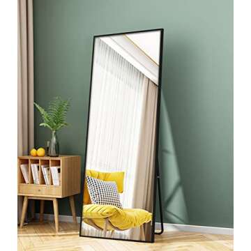 H&A 65"x22" Full Length Mirror Bedroom Floor Mirror Standing or Hanging (Black)
