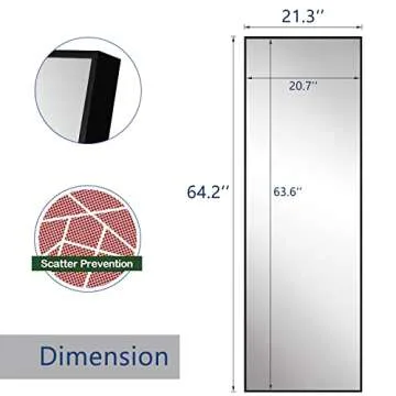 H&A 65"x22" Full Length Mirror Standing and Hanging Black