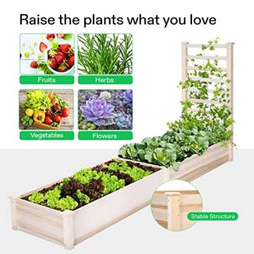 VIVOSUN Wooden Raised Garden Bed, 48 x 24 x 30 Inches, Outdoor Wood Planter Box with Gloves and a Liner, with Trellis for Vine Climbing for Garden, Patio, Balcony, Backyard and Outdoors