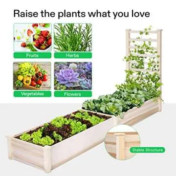 VIVOSUN Wooden Raised Garden Bed, 48 x 24 x 30 Inches, Outdoor Wood Planter Box with Gloves and a Liner, with Trellis for Vine Climbing for Garden, Patio, Balcony, Backyard and Outdoors
