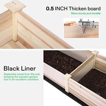 VIVOSUN Wooden Raised Garden Bed, 48 x 24 x 30 Inches, Outdoor Wood Planter Box with Gloves and a Liner, with Trellis for Vine Climbing for Garden, Patio, Balcony, Backyard and Outdoors