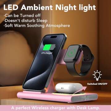 3 in 1 Foldable Charging Station for Apple Products,Fast Wireless Charger Travel Dock Adapter&Light ...