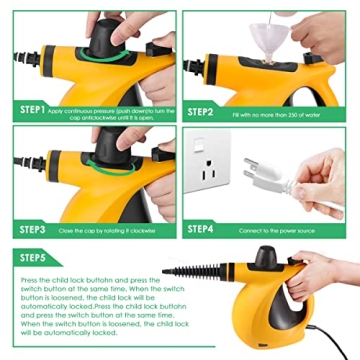 Handheld Steam Cleaner, Pressurized Multi-Surface Steam Cleaner with 11pcs Accessories, Chemical Free Multi-Purpose Steam Cleaners for Home Use, Steamer for Cleaning Floor, Tile, Windows, Couch, Grout