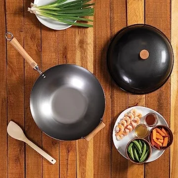 JOYCE CHEN 14-Inch Carbon Steel Wok Set with Lid