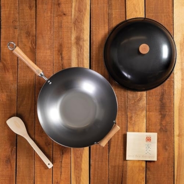 JOYCE CHEN 14-Inch Carbon Steel Wok Set with Lid