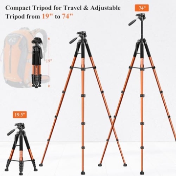 Victiv 74 Inch Camera Tripod for DSLR and Cell Phones