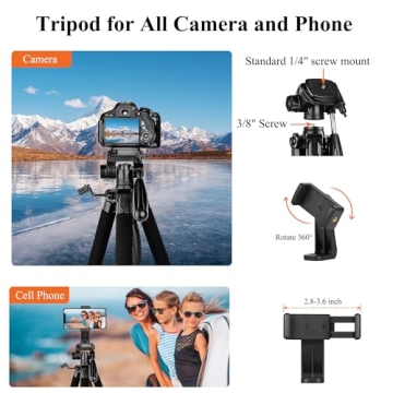 Victiv 74 Inch Camera Tripod for DSLR and Cell Phones