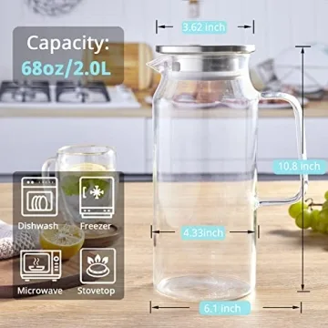 Stylish 68 oz Glass Pitcher with Stainless Steel Lid