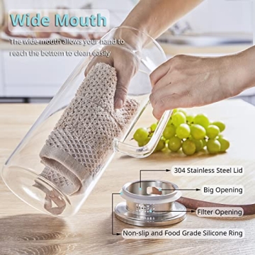 Stylish 68 oz Glass Pitcher with Stainless Steel Lid