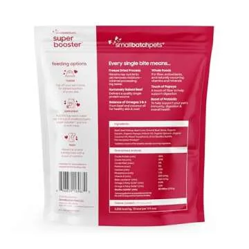 smallbatch Pets Freeze-Dried Super Booster Beef Bites for Dogs & Cats, 7 oz, Made in The USA, Organic Produce, Humanely Sourced Meat, Single Source Protein, Mixer & Topper, with Papaya and Probiotics