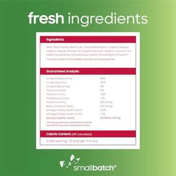 smallbatch Pets Freeze-Dried Super Booster Beef Bites for Dogs & Cats, 7 oz, Made in The USA, Organic Produce, Humanely Sourced Meat, Single Source Protein, Mixer & Topper, with Papaya and Probiotics