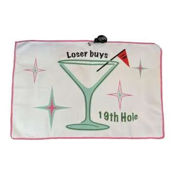 Giggle Golf Martini Par 3 Pack for Women, Microfiber Waffle Weave Golf Towel, Tee Bag with Tees and Bling Ball Marker with Magnetic Hat Clip (19th Hole)