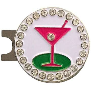 Giggle Golf Martini Par 3 Pack for Women, Microfiber Waffle Weave Golf Towel, Tee Bag with Tees and Bling Ball Marker with Magnetic Hat Clip (19th Hole)